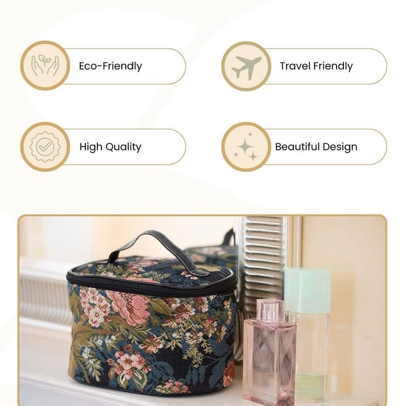 Signare Tapestry Toiletry Bag Makeup Organizer bag for Women with Peony Flower in Black Background Design (TOIL-PEO) - Image 5